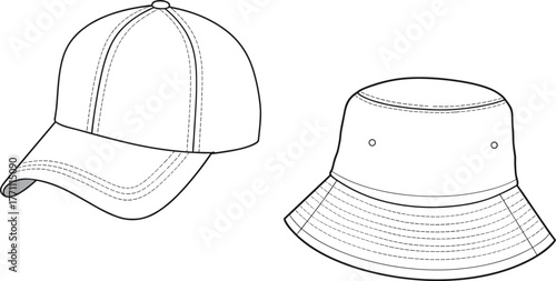 Hat, baseball cap, bucket hat, fashion hat, stylish hat, men’s hat, women’s hat, lifestyle headwear, apparel design, garment illustration