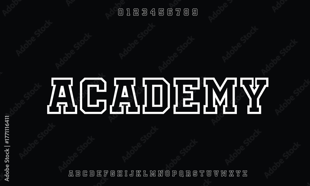 Fototapeta premium Academy Regular vector font alphabet with numbers