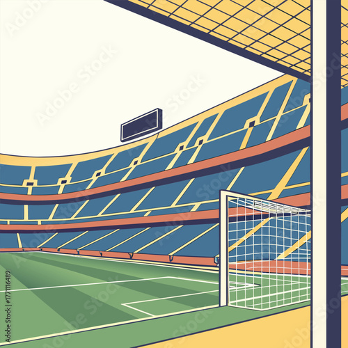 Empty soccer stadium with goal and seating football