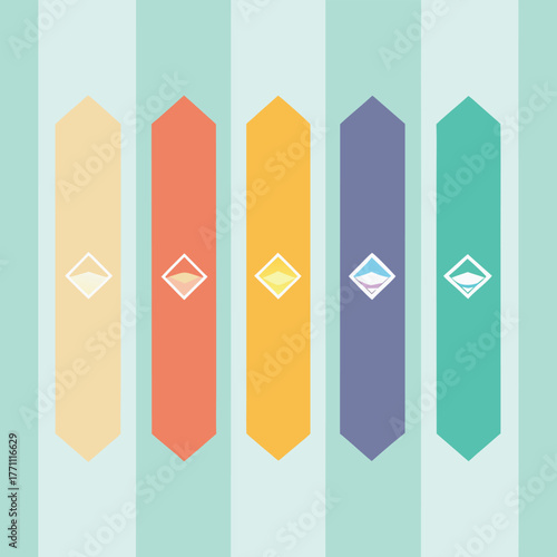 Five Colorful Vertical Shapes with Diamond Inserts