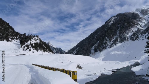 Timepalse of Sonmarg in winter , Kashmir valley, India 