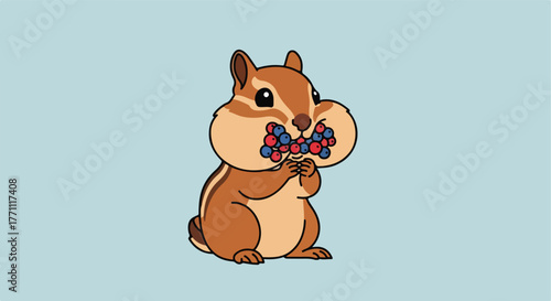 Cartoon chipmunk with berries in its mouth