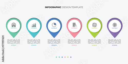 6 process infographic journey arrows design template. Planning, Marketing, Strategy and Business presentation.