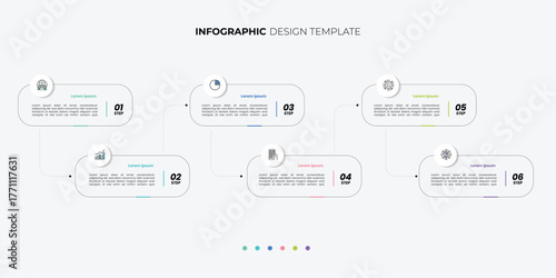 6 process infographic journey arrows design template. Planning, Marketing, Strategy and Business presentation.