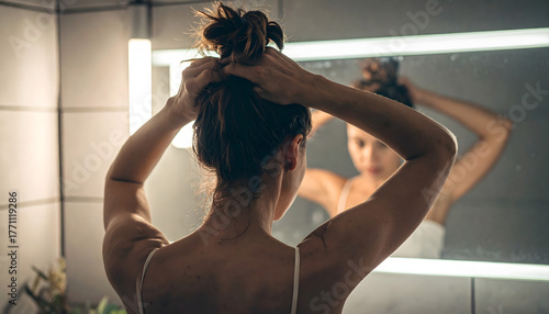 woman brushing her hair