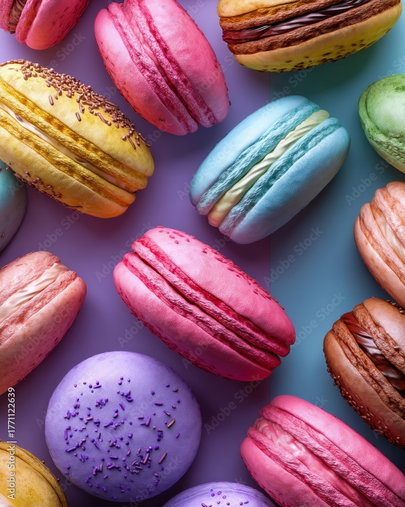 Obraz premium Close-up of vibrant macarons with creamy filling