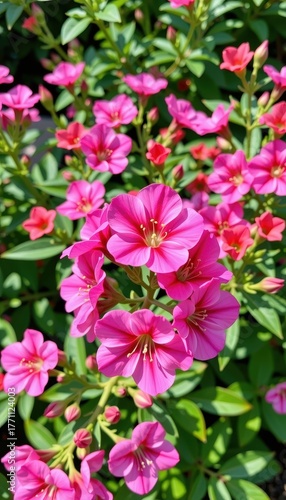 Delicate pink tea rosebush blooms vibrantly against a lush green backdrop, showcasing nature's beauty, fresh, outdoor