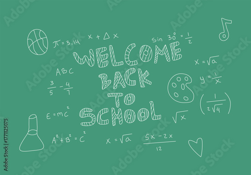 Realistic math chalkboard background illustration