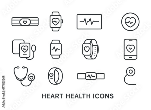 Digital heart health icons featuring smartwatches and fitness trackers