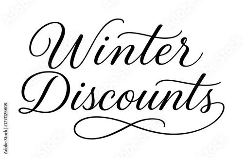 Elegant winter discounts calligraphy on white background