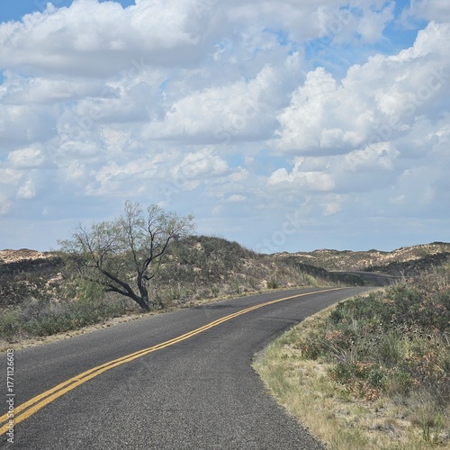Road between sand dunes in Monahans Sandhills State Park, Texas