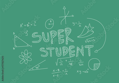 Realistic math chalkboard background illustration