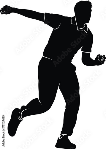 Silhouette of a cricket bowler in action
