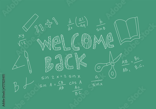 Realistic math chalkboard background illustration