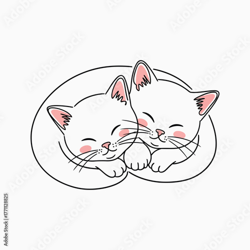 Two Cute Cats Sleeping Together Illustration kitten kittens kawaii adorable animal animals pet pets domestic domesticated drawing