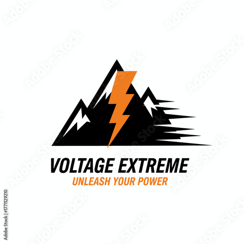 A logo shows a black mountain range with an orange lightning bolt over it and a tagline