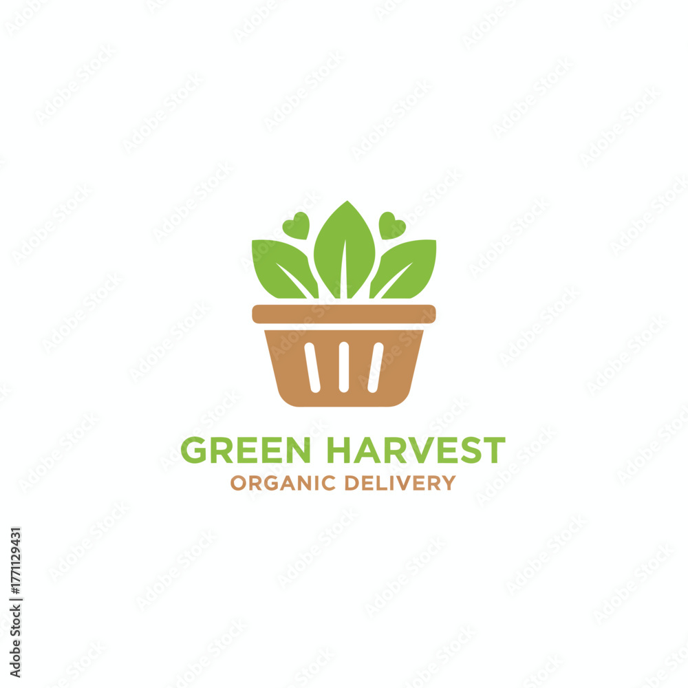 Fototapeta premium A logo of a basket filled with leaves and hearts, the text 