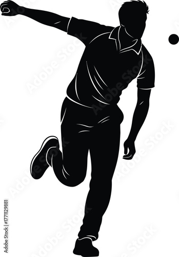 Silhouette of a cricket bowler in action throwing a ball