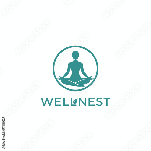 A logo of a figure in lotus pose inside a circle, with the word "WELLNEST" below it
