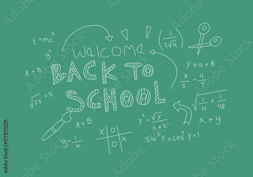 Realistic math chalkboard background illustration