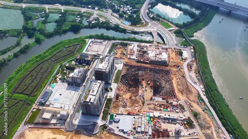 Skyview of Lok Ma Chau Loop Hong Kong Shenzhen Innovation and Technology Park redevelopment near Huanggang Port Greater Bay Area economic growth in Northern Metropolis near Shenzhen Special Economic