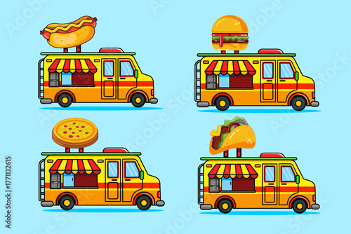 Collection Of Food Truck Icon Fast Food Vector Illustration Flat Design