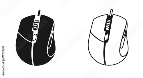 Two computer mice are presented one black and one white side by side