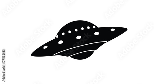 Simple black and white illustration of a classic flying saucer shape