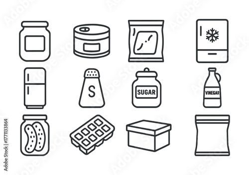 Food preservation icons: freezing, canning, pickling, and storage essentials
