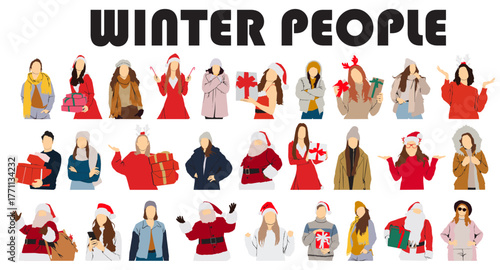 vector set of people winter collection autumn  winter street fashion 