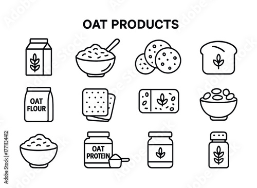 Variety of oat products: flour, cookies, bread, and more