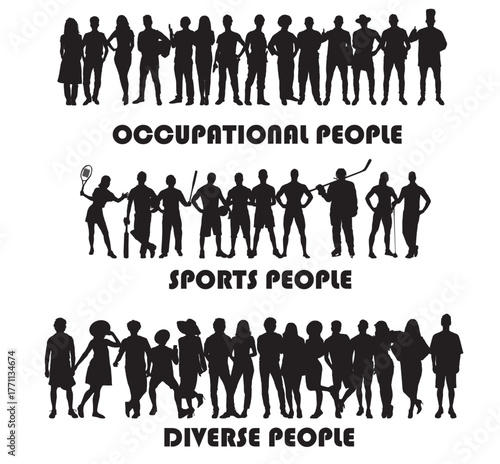 silhouettes of diverse people vector illustration