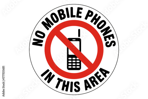 Clear warning sign prohibiting mobile phones in specific zones