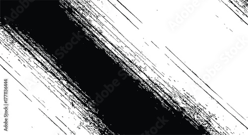 Black and white diagonal distressed grunge brush stroke vector texture overlay