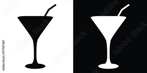 Cocktail icon, cocktail drink silhouette vector