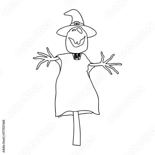 Outline for Coloring of Halloween Scarecrow Lantern Jack Pumpkin. One of the Fall Holiday Symbol. Vector Illustration.