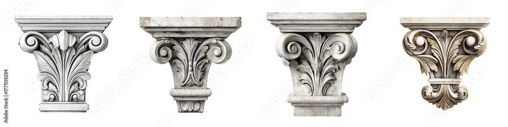 Obraz premium Ornate Architectural Capital Decorations on White