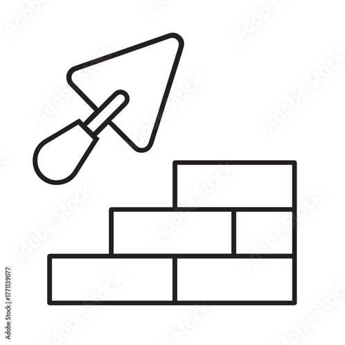 "Construction Icon – Minimalist Vector of Trowel and Brick Wall for Masonry, Building, and Craftsmanship"