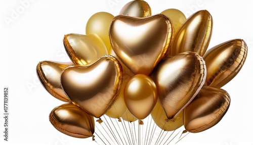 Bunch of Gold Metallic Heart Shaped Balloons