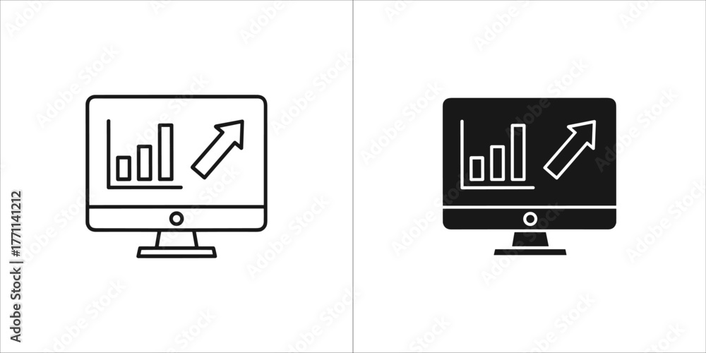 Fototapeta premium Black line monitor with graph chart icon business concept