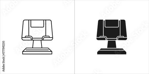 Black line cash register machine with a check icon