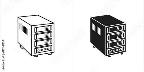Server with four hard drives for data storage and backup