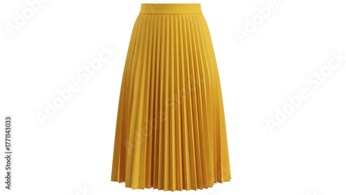 Bright yellow pleated midi skirt displayed isolated against a solid black background
