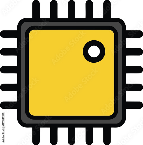 Simple yellow microchip icon with a circular hole in center