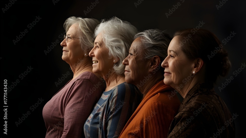 Fototapeta premium Women's Equality Day, Girls power, diversity, feminism, concept with diverse women faces. Many diverse women of different ages, nationalities and religions come together