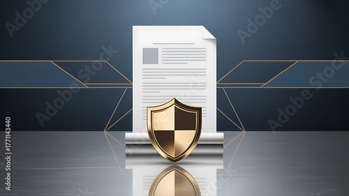 modern data shield icon in front of paper stack representing secure document handling digital safety and professional business protection concept