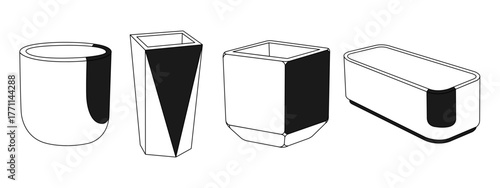 vector illustration of a black and white pots