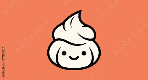 A cartoon character with whipped cream hair and a smiling face on an orange background