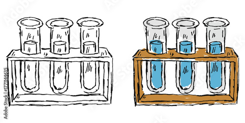 Grunge sketch hand-drawn test tube vector. Ideal for science, chemistry, and experiment themes. This graphic symbolizes laboratory analysis with a distressed, gritty aesthetic.