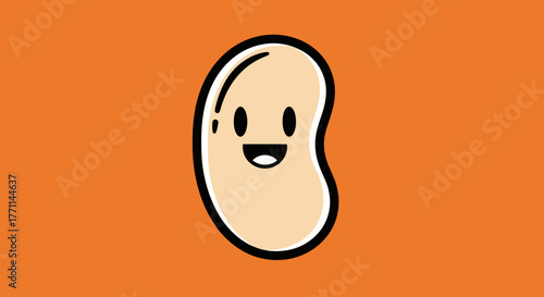 A cartoonish, happy lima bean with a white outline and an orange background